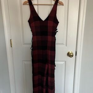 Anthropologie Red and Black Plaid Maxi jumpsuit